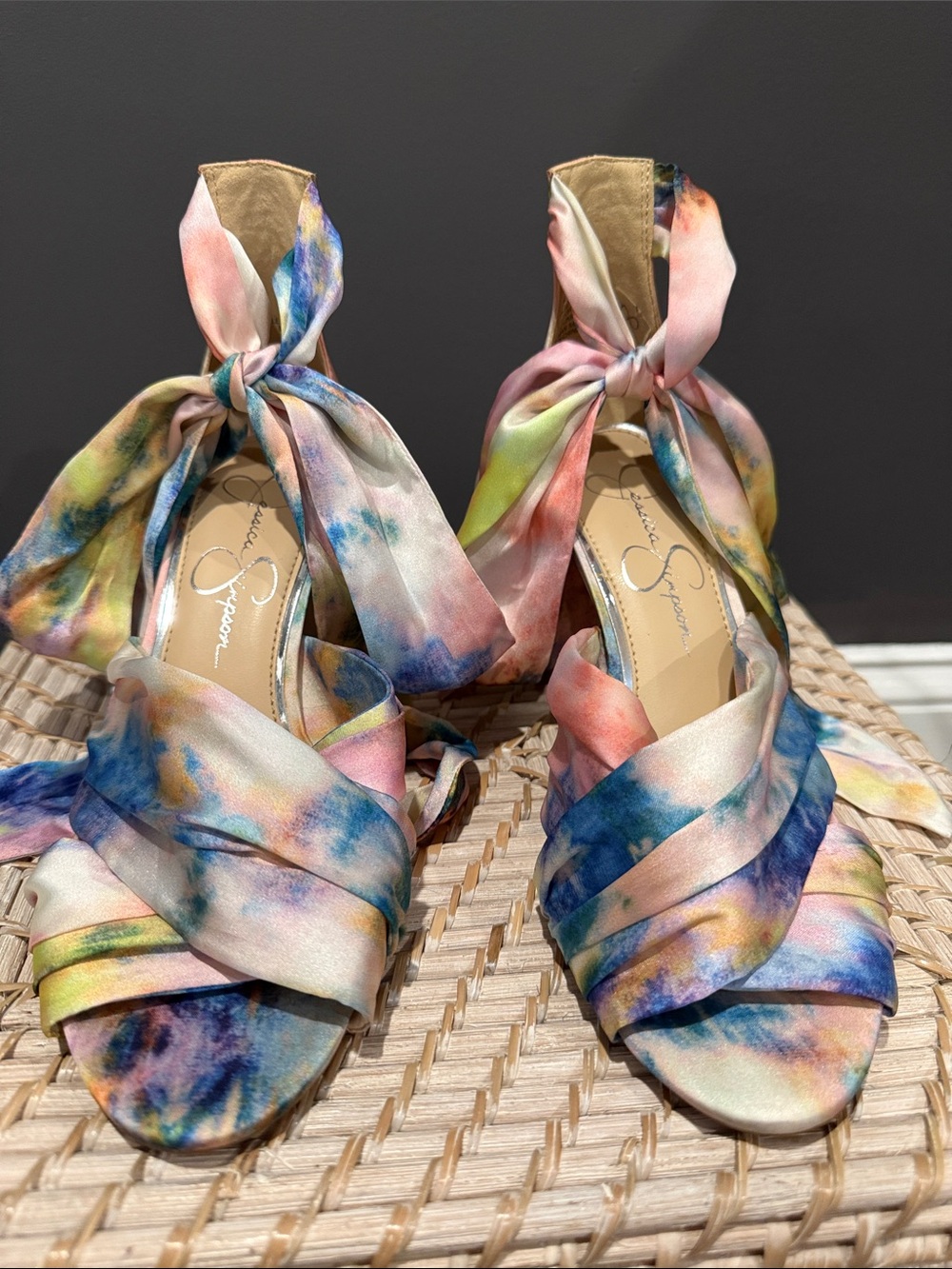 Jessica Simpson Pastel Watercolor Wrap Heels
